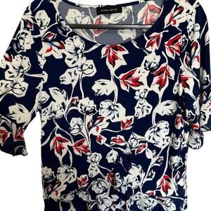 Ivanka Trump Floral Ruffled Blouse In Blue, Red, And White Size Large